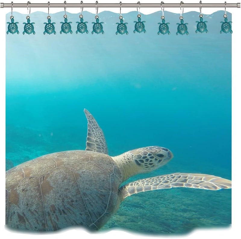 Aimoye Nautical Green Sea Turtles Beach Theme Shower Curtain Hooks, Blue Ocean Decor Shower Hooks for Shower Curtain, Tropical Shower Curtain Rings Rust Proof Shower Curtain Hanger Clips - Image 4
